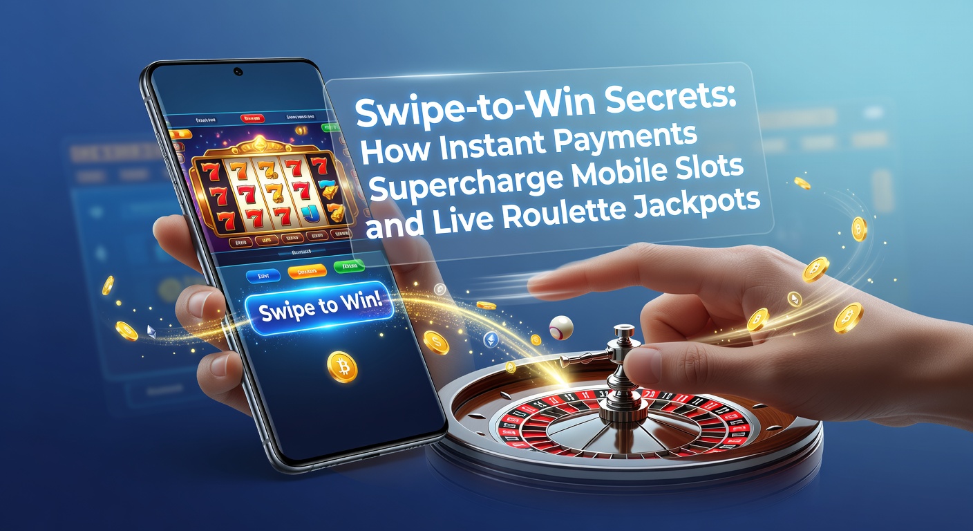 Smartphone mit Mobile Slot und Swipe-to-Win-Animation, umgeben von blitzschnellen Zahlungsikonen
